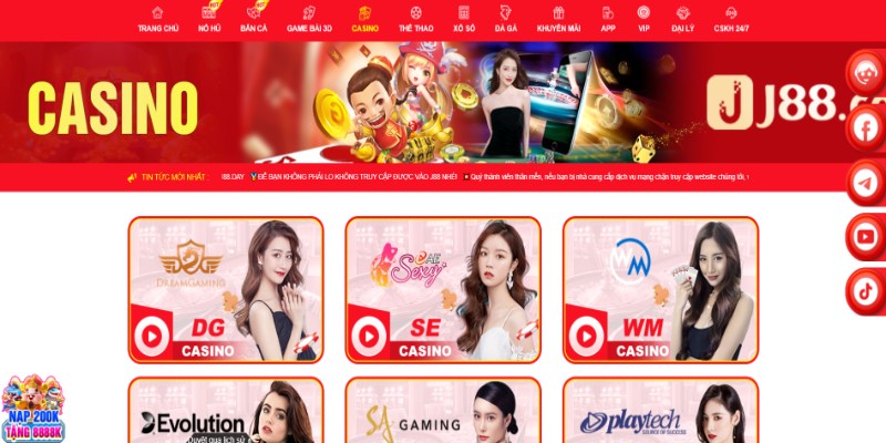 Giao diện casino J88 được thiết kế sống động, rõ ràng
